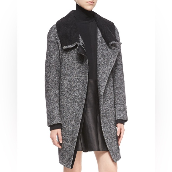 Vince grey Shawl Collar Asymmetric-Zip Coat size L with sweater collar - Picture 4 of 12